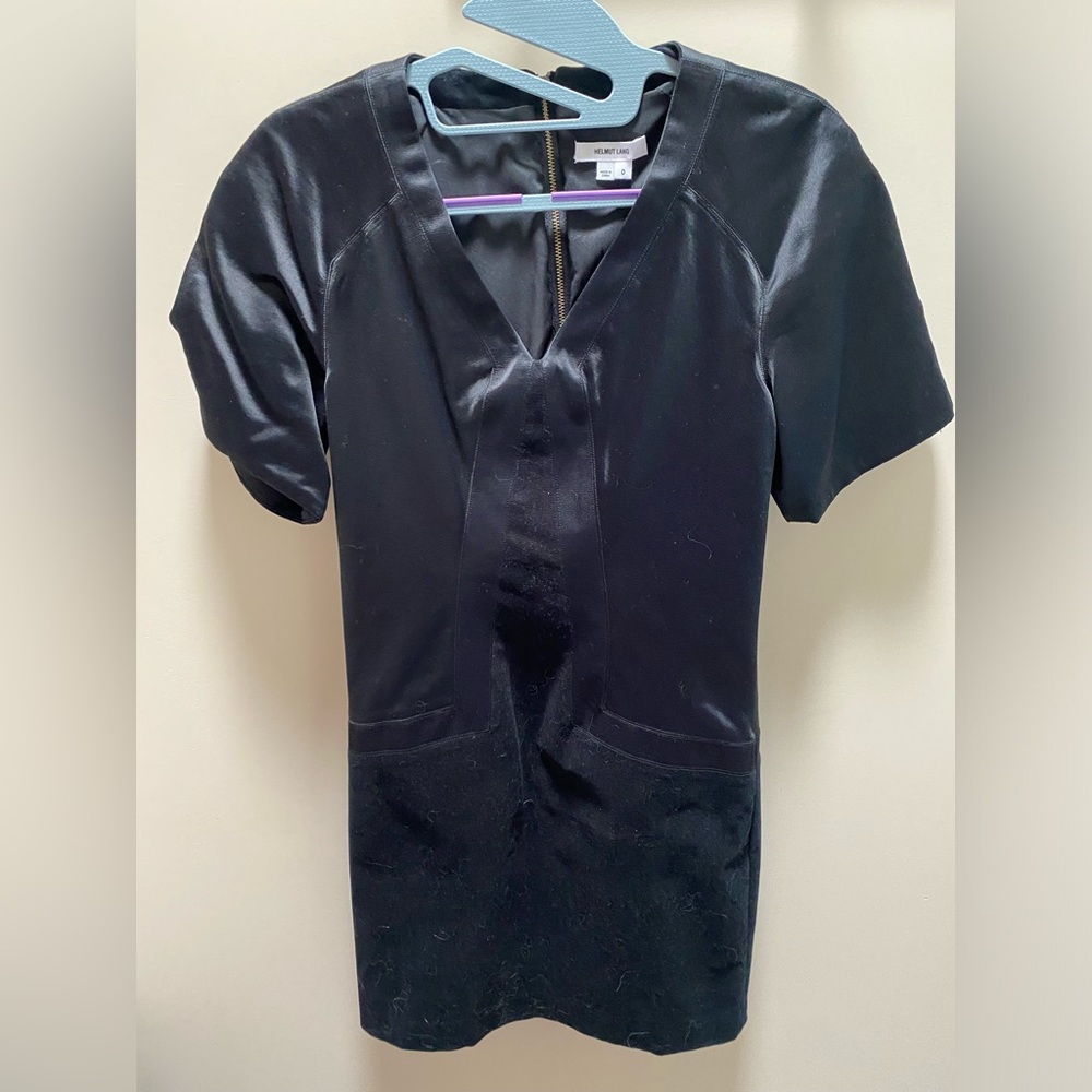 NWT Helmut Lang black satin+velvet dress - size 0
